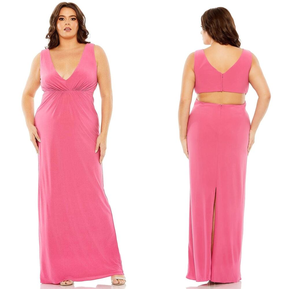 Mac Duggal 68536 Dress Sleeveless V-Neck Cutout Back Long Column Pink NWT 18W